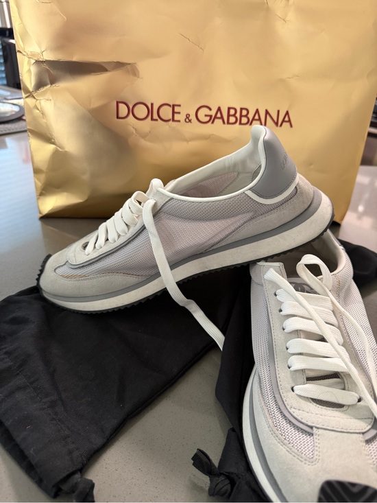 Dolce & Gabbana Other - Dolce and Gabbana White and Light Gray Leather Mesh Sneakers